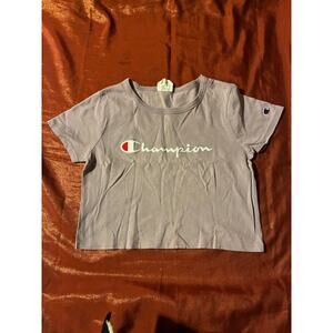 Champion T-Shirt Womens S Cropped Short Sleeve Logo Crew Lavender Heritage